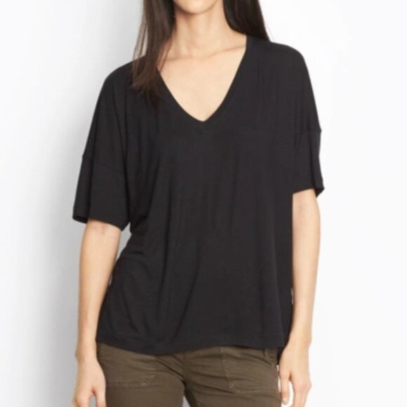 Vince Black V-Neck Short Sleeve Lightweight Jersey T-Shirt Womens Medium - Picture 1 of 7